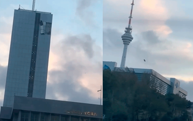 Güclü külək Milli Məclisin fasadını qopardı