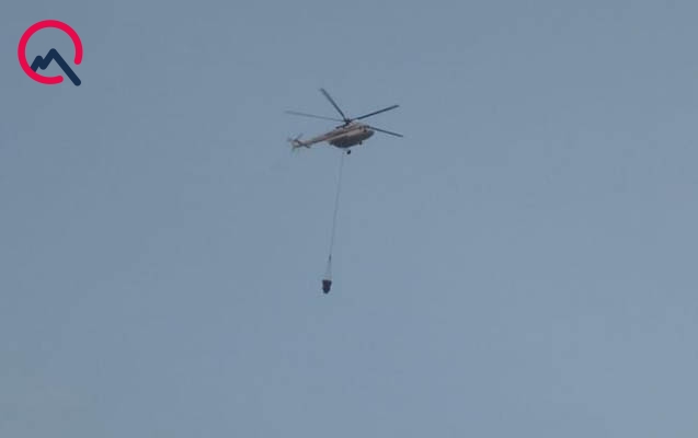 Sumqayıtdakı yanğının söndürülməsinə helikopter cəlb olundu