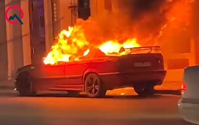 Gəncədə avtomobil anidən yandı