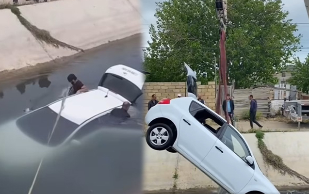 Sarayda maşın su kanalına aşdı