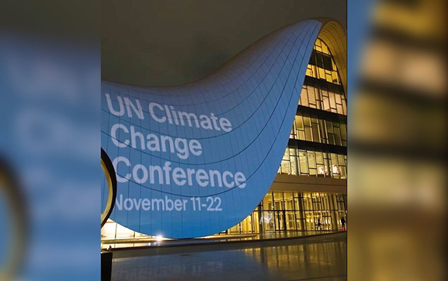 Heydər Əliyev Mərkəzinin binası COP29 loqosu ilə işıqlandırıldı