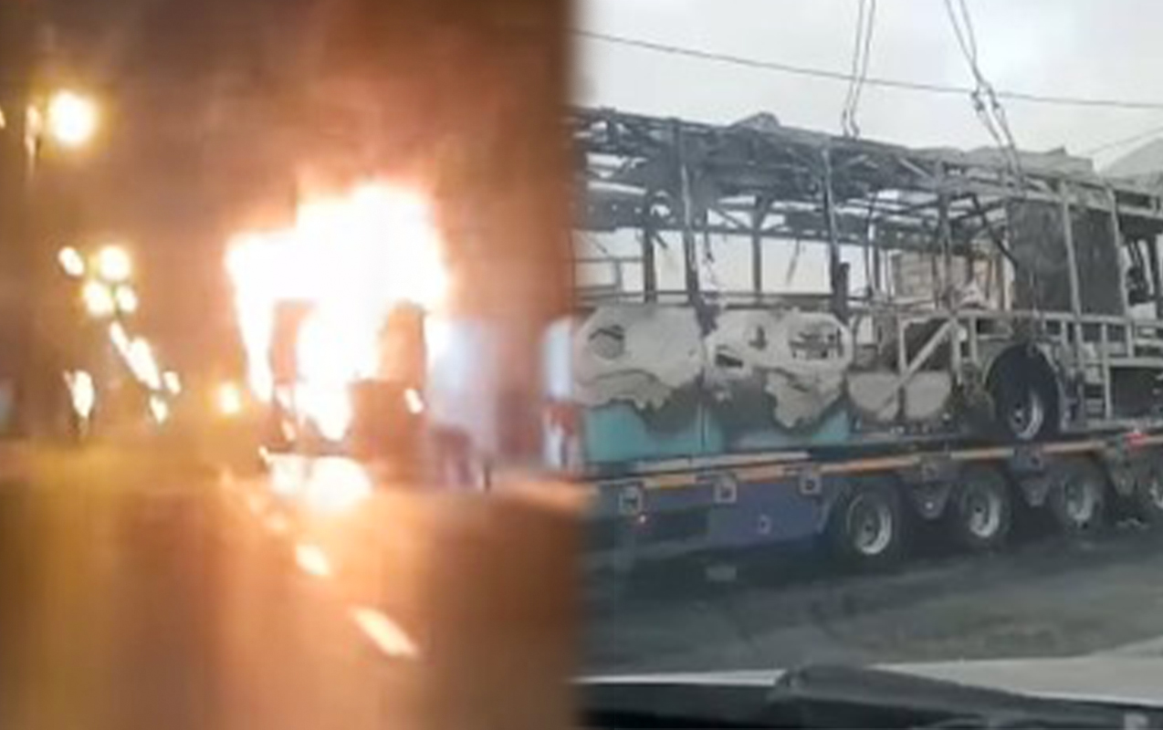 Marşrut avtobusu yanıb kül oldu