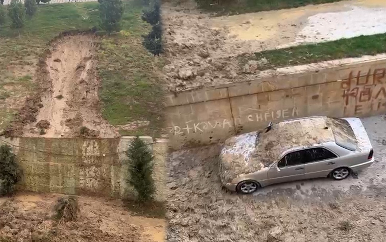 Bakıda poliklinikanın həyətində torpaq sürüşməsi
