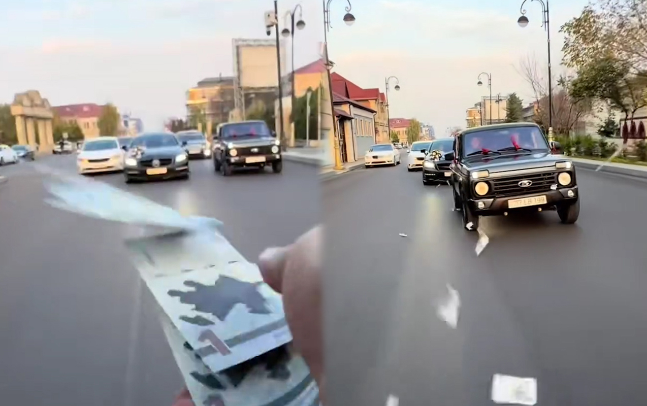 Toy karvanında “avtoş”luq edib yola pul səpdilər