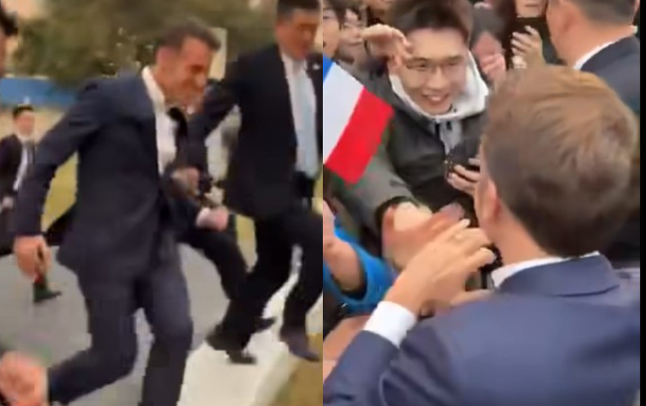 Makron tələbələrlə görüşə qaça-qaça getdi