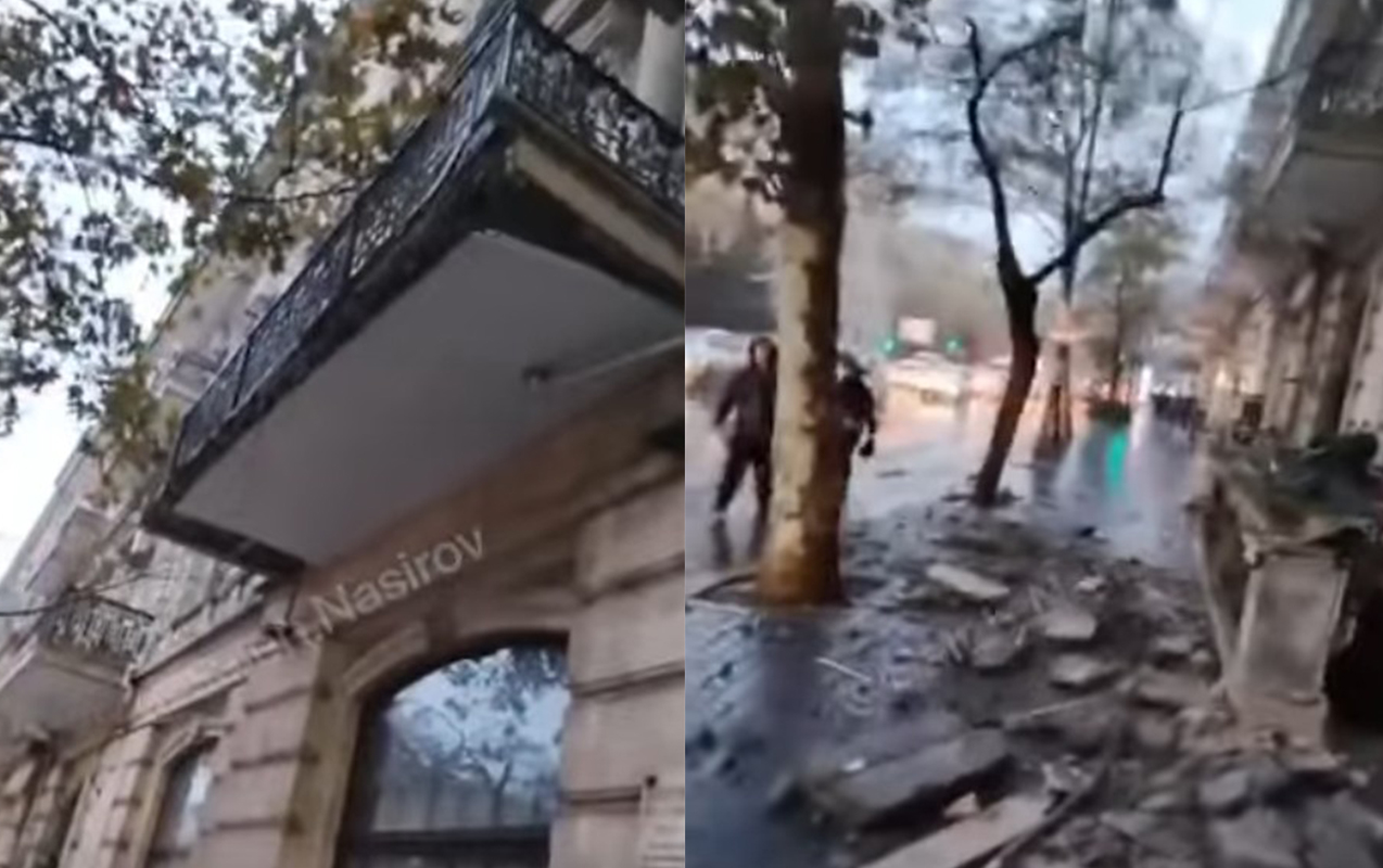 Bakının mərkəzində eyvan uçdu