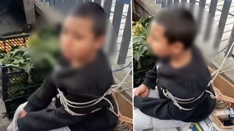 Oğurluq etdiyi deyilən 9 yaşlı uşağı iplə bağlayıb