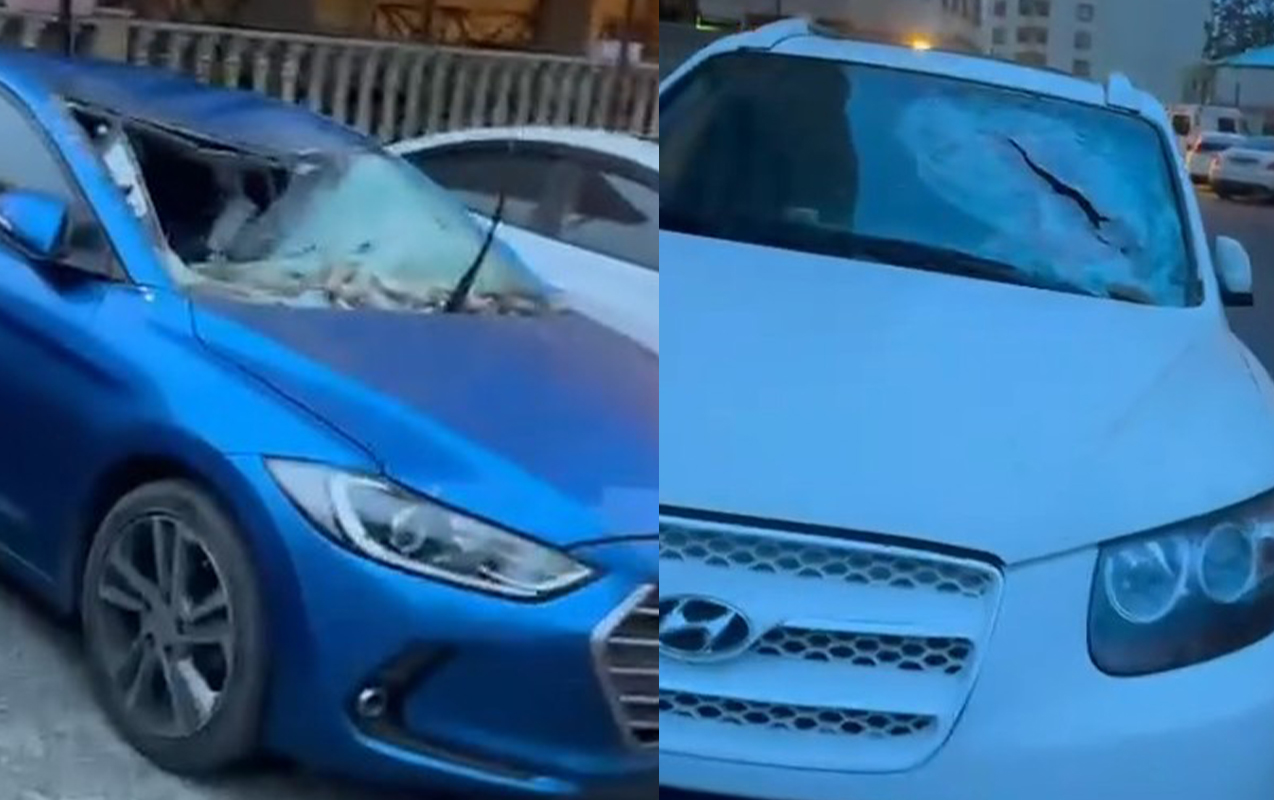 Bakıda binanın fasadı uçaraq maşınları zədələdi