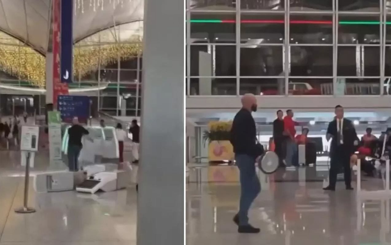 Qəzəbli turist hava limanını bir-birinə qatdı