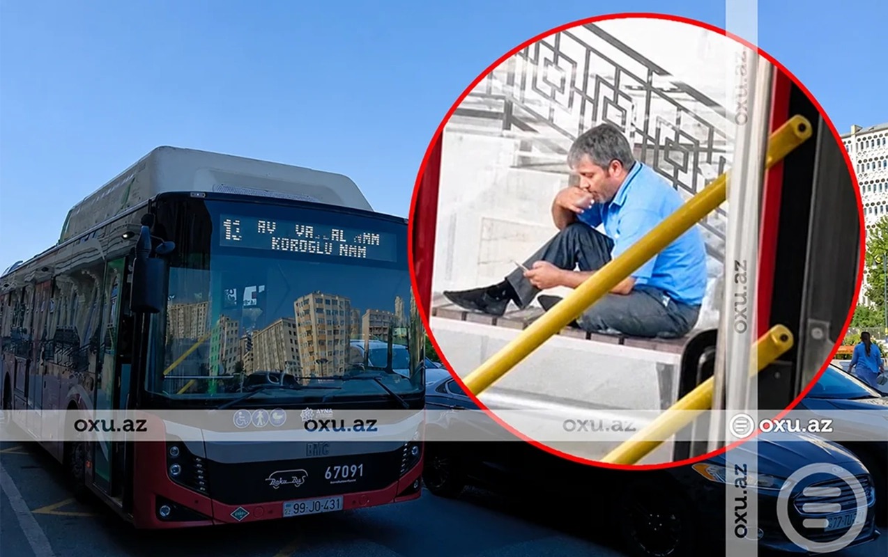 Sürücü dolu avtobusu qoyub skamyada siqaret çəkdi